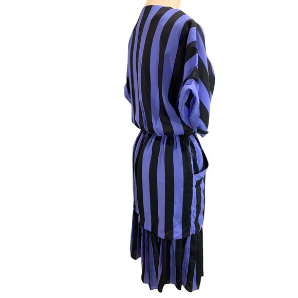 Size 6 Blake Elizabeth Purple Black Stripe Vintage 1980s Dress Pockets Pleated - Picture 5 of 8